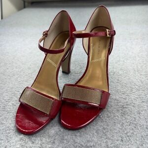 Tahari Falcon Red Heels Size 8M Gold‎ Accent Ankle Strap Open Toe Sandals